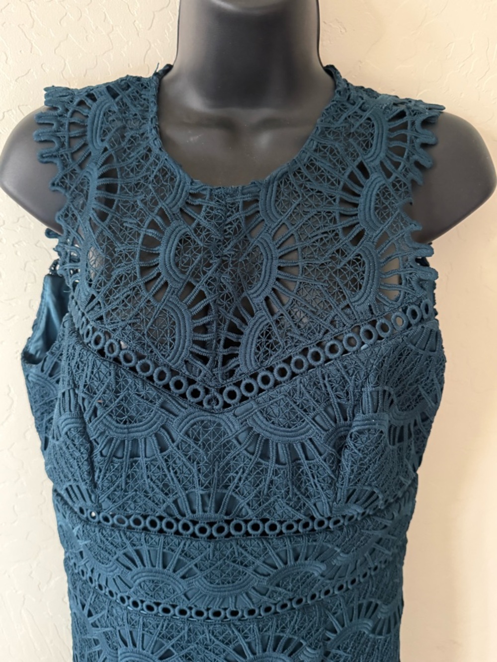 Bardot Teal Blue Crochet Lace Midi Dress - Size 6